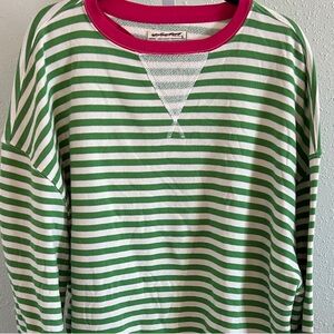 We The Free (Free People) Green and White Stripe Sweatshirt with Pink Trim
